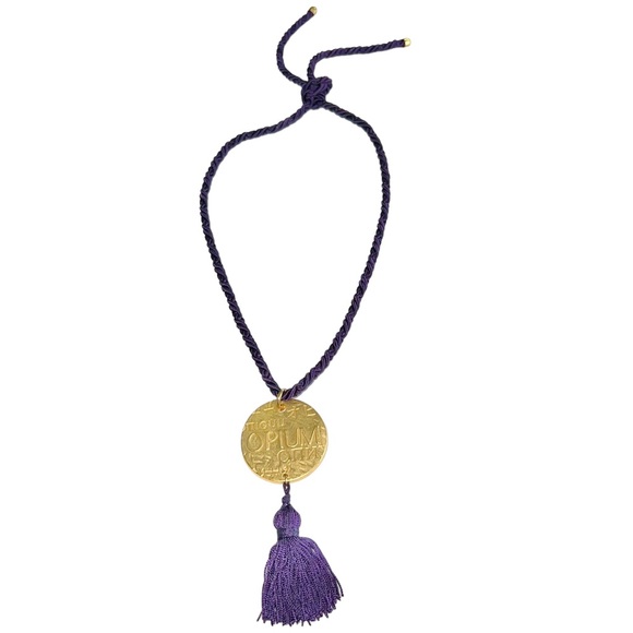 VTG YSL Yves Saint Laurent Opium Gold Medallion Coin Tassel Pendant Necklace - Picture 5 of 10